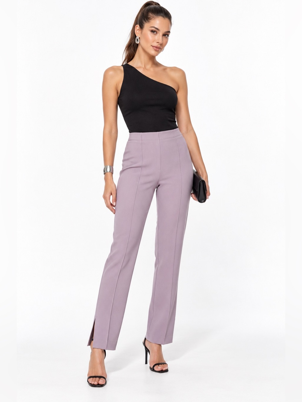 7 For All Mankind Lilac Lavender High Rise Split Hem Pintuck Pants XS